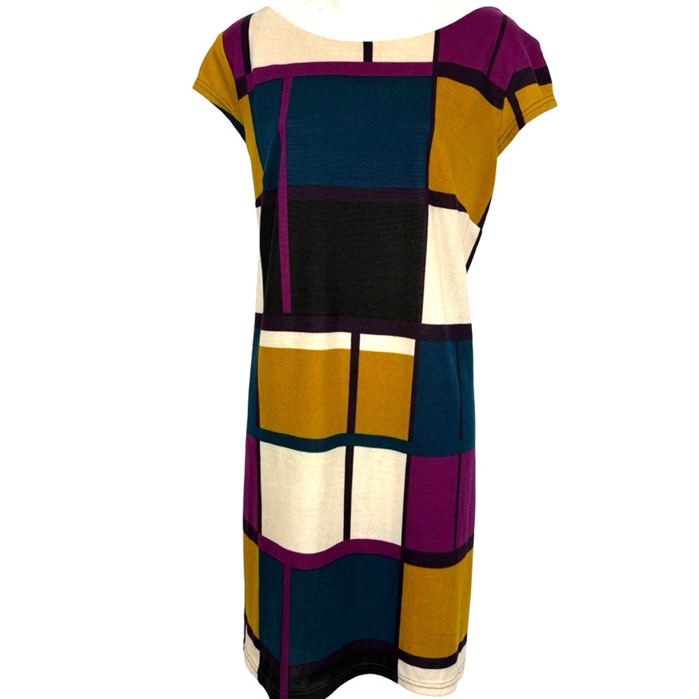 K Studio Collection Womens Knit Short Sleeve Sheath Stretch Print Dress sz XL